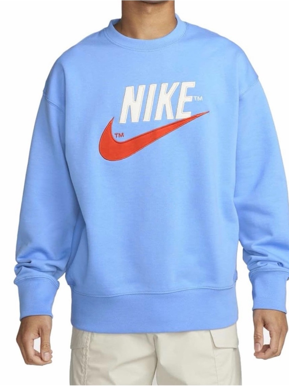 Nike Blue Preppy Crewneck Sportswear French Terry Embroidered Logo Sweatshirt - Picture 1 of 14
